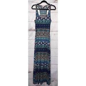 Tori Richard Women's Blue Sleeveless Maxi Dress Size M Batik Diamond Print Beach